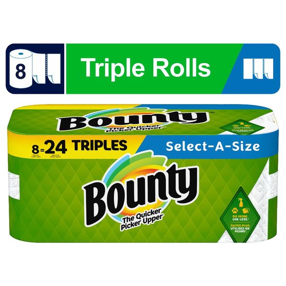 Bounty Select-a-Size Paper Towels, 8 Triple Rolls, White - Picture 1 of 16